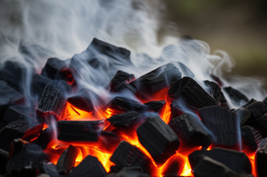 So Sánh Than Không Khói Và Than Truyền Thống: Lựa Chọn Nào Tối Ưu Cho Gia Đình Bạn? 2 Hình ảnh than củi truyền thống với khói bốc lên