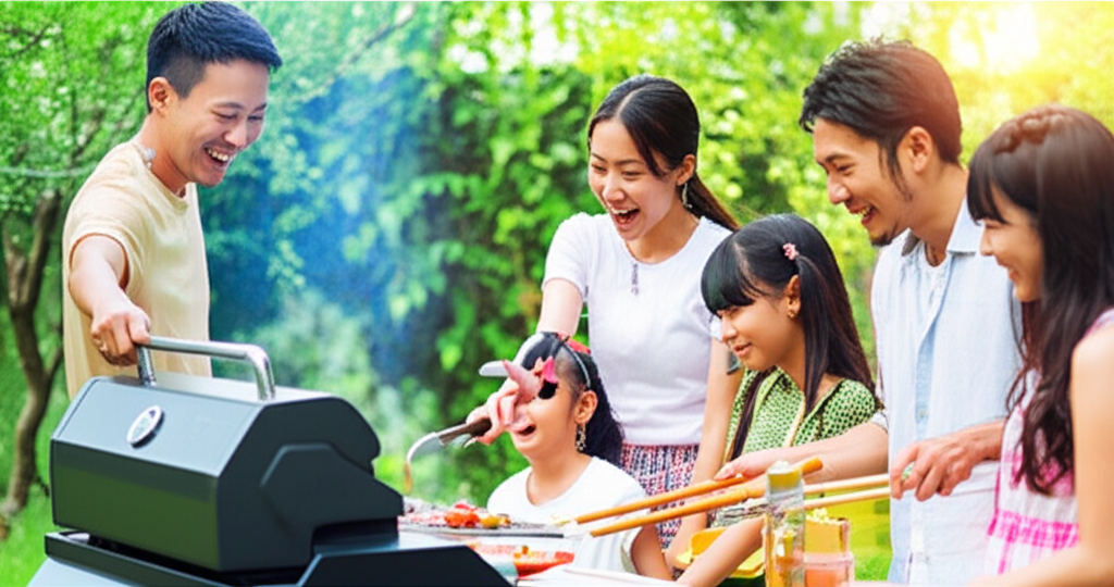 So Sánh Than Không Khói Và Than Truyền Thống: Lựa Chọn Nào Tối Ưu Cho Gia Đình Bạn? 5 Hình ảnh một gia đình đang nướng BBQ vui vẻ với than không khói