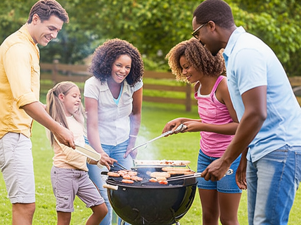 Gia đình nướng BBQ vui vẻ với than không khói